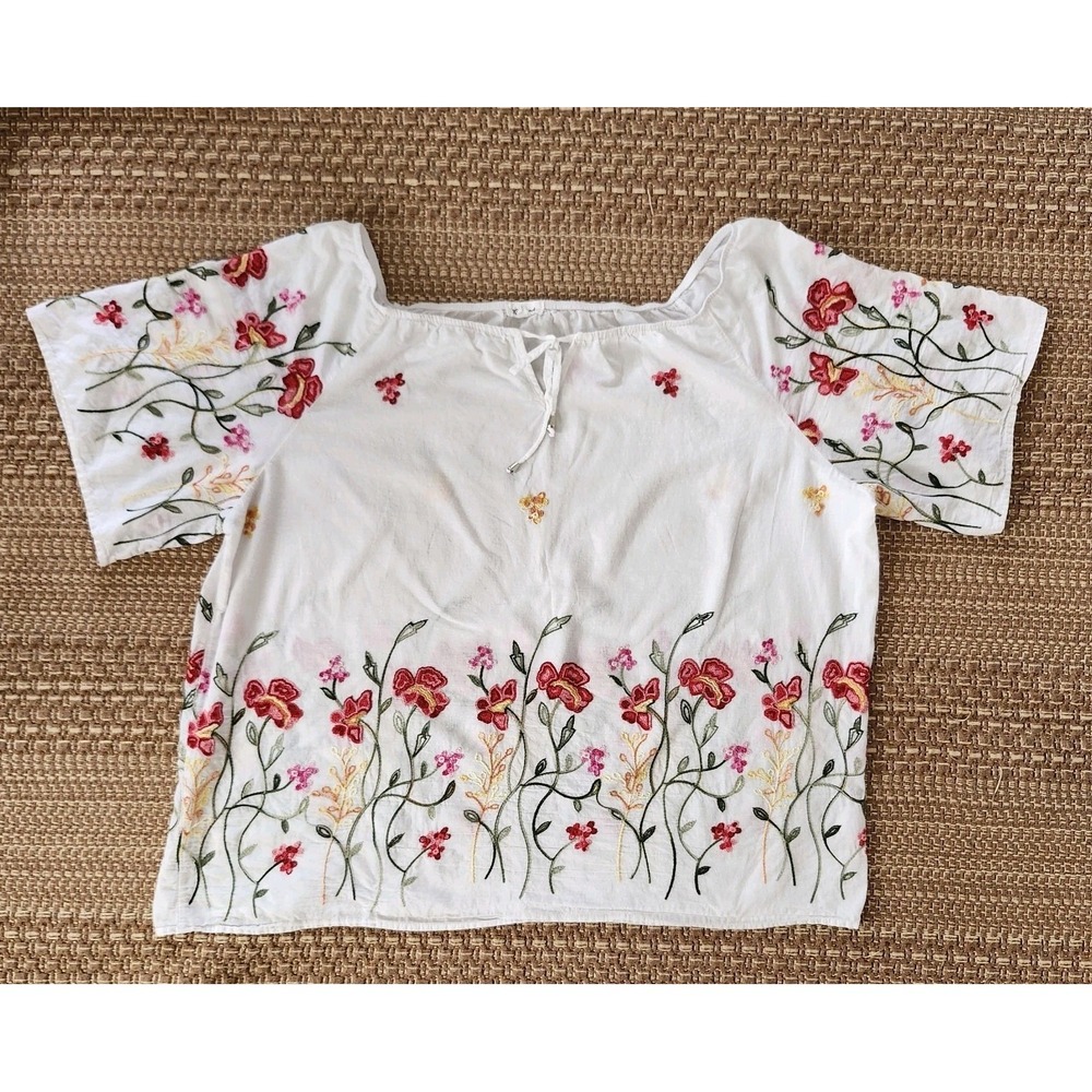 Anthropologie Kindred Top Womens 3X Peasant Boho Cottagecore Embroidered Blouse
